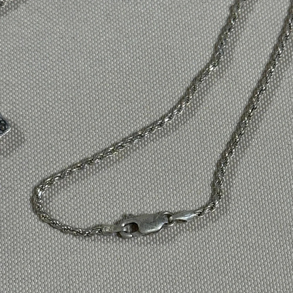 Sterling Silver Cross Necklace Marcasite Clear Crystal 18 in Italian Chain *FLAW
